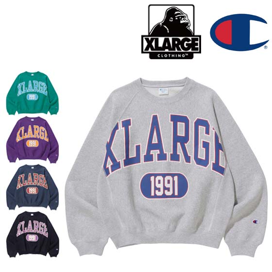 【30 OFF】エクストララージ XLARGE x Champion COLLEGE RAGLAN CREW NECK SWEAT チャンピオン コラボ カレッジ トレーナー クルーネック スウェット トップス 長袖 101224012027