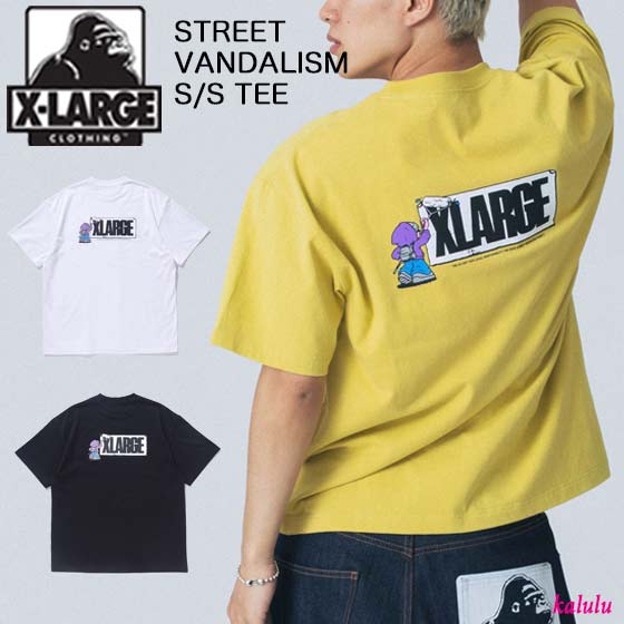 エクストララージ Tシャツ STREET VANDALISM S/S TEE XLARGE 半袖Tシャツ カットソー トップス クルーネック メンズ カジュアル ストリート ブランド バックプリント ホワイト ブラック イエロー 101242011064