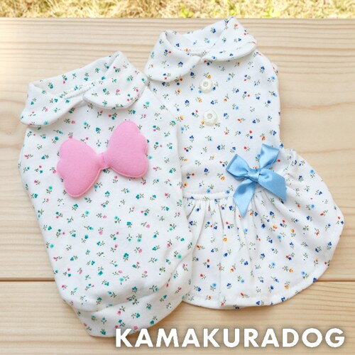 【犬の服】ぷっくりリボンの小花柄トップス
