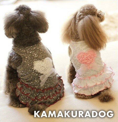 【ドッグウェア】【トイプードルの服】【犬 服】ハートリボンワンピース 【ドッグウェア】【トイプードルの服】【犬 服】ハートリボンワンピース