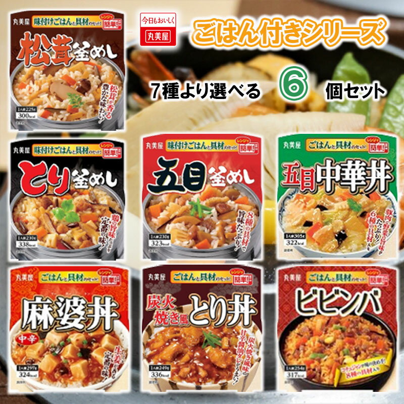 丸美屋 ごはん付き 7種から選べる 6個セット ビビンバ/鶏釜飯/松茸釜飯/五目釜めし/五目中華丼/麻婆丼中辛/炭火焼風とり丼 (1個単位選択)