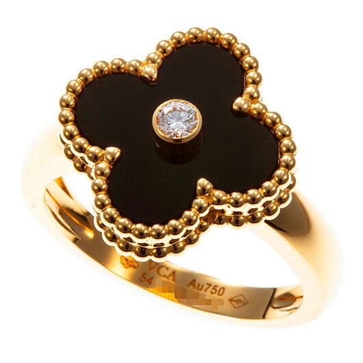 ヴァンクリーフ＆アーペル　ヴィンテージ アルハンブラ リング　Ref.VCARA41054　新品　YG/ブラック　（Van Cleef&Arpels　Vintage Alhambra Ring）【楽ギフ_包装】　54号