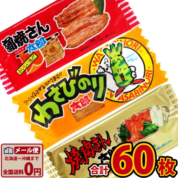 【ゆうパケットメール便送料無料】人気の駄菓子ちんみ3種類！菓道 ●●太郎さんシリーズ 合計60枚限定セット【大量 駄菓子 詰め合わせ おつまみ 珍味 お試し ポイント消化 個包装 子供 駄菓子屋 半額】