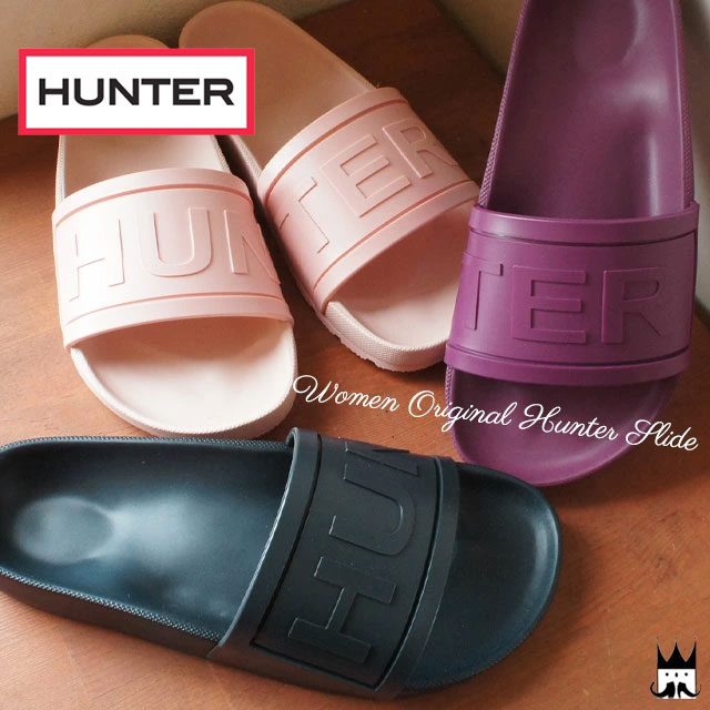 ハンター HUNTER ウーメンズオリジナルハンタースライド レディース シャワーサンダル WFD4016 WOMENS ORIGINAL HUNTER SLIDE コンフォートサンダル ぺたんこ フラットサンダル 晴れ雨兼用 ラバー ピンク 紫 ネイビー 送料無料 あす楽 evid