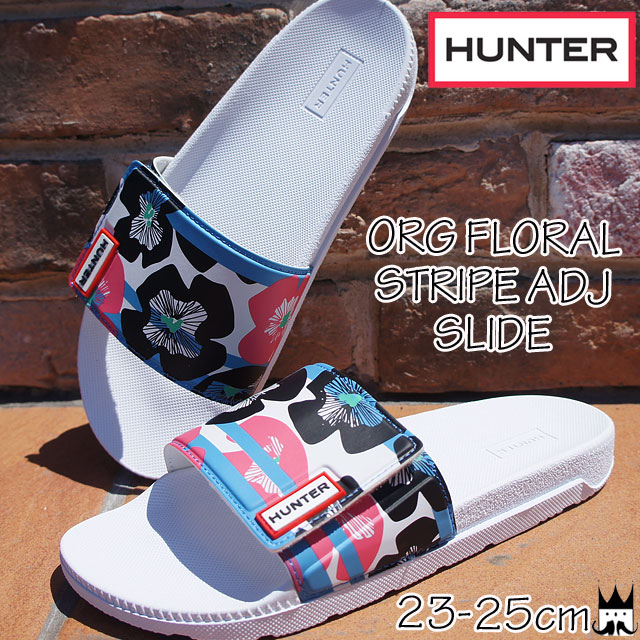 ハンター HUNTER レディース シャワーサンダル WFD4017FRP ORG FLORAL STRIPE ADJ SLIDE コンフォートサンダル シャワサン スライド 花柄 フローラルストライプ/ピオニー 送料無料 evid qqx