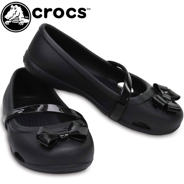 【あす楽】クロックス crocs リボン サンダル キッズ ジュニア 女の子 204028-001 黒 ブラック パンプス バレエシューズ フラットシューズ ストラップシューズ カジュアル フォーマル アクアシューズ マリンシューズ リナ フラット K evid |3