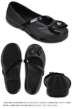 crocs クロックス リボン サンダル ジュニア キッズ女の子 204028-001 黒 ブラック パンプス バレエシューズ フラットシューズ ストラップシューズ カジュアル フォーマル アクアシューズ マリンシューズ リナ フラット K evid |2