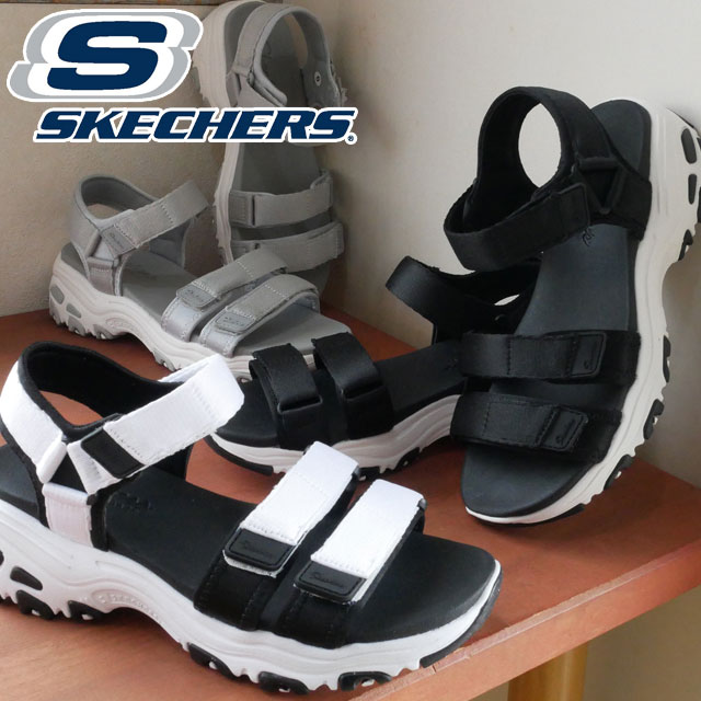 【P最大44倍】【送料無料】【あす楽】スケッチャーズ SKECHERS ディーライト D'Lites スポーツサンダル レディース 31514 厚底サンダル ストラップサンダル 黒 ブラック 白 ホワイト グレー evid