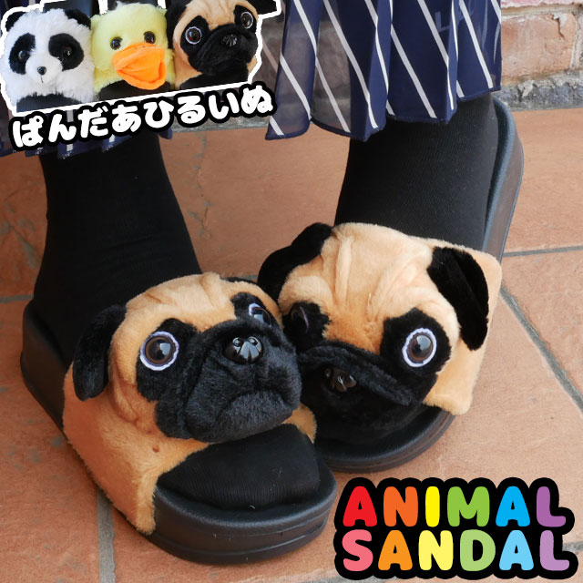 アニマル サンダル レディース 19850 厚底サンダル パンダ ぱんだ 犬 いぬ DOG アヒル あひる ぱぐ パグ PUG evid |2