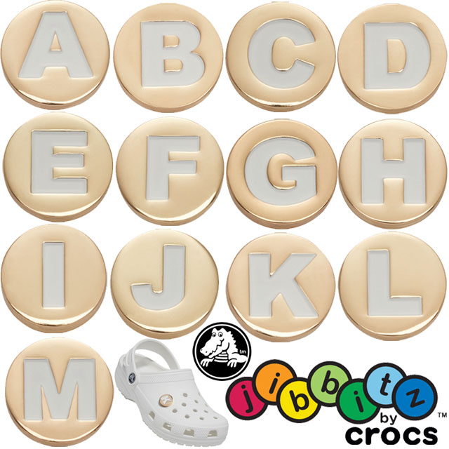 ＼最大5 クーポン有 5/12迄／クロックス crocs ジビッツ Jibbitz ゴールドレター アクセサリー シューチャーム ラバークロック用アクセサリー アルファベット A～M あす楽 evid o-sg /-