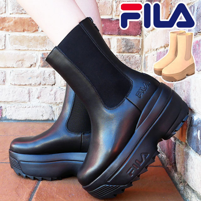 ＼ポイント8倍 5/15～／フィラ FILA レディース ブーツ ディスラプター ウェッジチェルシー 厚底ブーツ ショート丈 ショートブーツ チャンキーヒール カジュアルシューズ 靴 WSS21032 001 ブラック 黒 213 ブラウン/ガム 送料無料 あす楽 evid