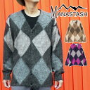 送料無料 最強翌日配送 マナスタッシュ MANASTASH モヘアカーディガン メンズ レディース アバディーンカーディガン アーガイル モヘアニット Vネック...