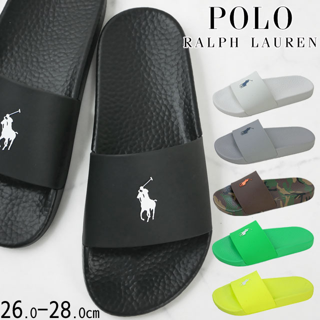 ■商品説明 ポロ ラルフローレン POLO RALPH LAUREN メンズ サンダル B(ブラック)WHIT(ホワイト)GREY(グレー)DRMM(ダークグリーン柄)GREN(グリーン)YELO(イエロー)夏の定番アイテムにPOLOらしさが加わったアイコニックなスライドサンダル。PPマークがプリントされたTPUのアッパーは足を優しく包み込むような履き心地を備えています。製法：セメンテッド式修理：不可ウィズ（足囲）：D【検索用キーワード】26cm 26.0cm 26.5cm 27cm 27.0cm 27.5cm 28cm 28.0cm 28.5cm26センチ 26.0センチ 26.5センチ 27センチ 27.0センチ 27.5センチ28センチ 28.0センチ 28.5センチ26cm 26．0cm 26．5cm 27cm 27．0cm 27．5cm 28cm 28．0cm 28．5cm26センチ 26．0センチ 26．5センチ 27センチ 27．0センチ27．5センチ 28センチ 28．0センチ 28．5センチお出掛け タウンユース デイリーユース プール 海 川 レジャー 旅行 ビーチサンダルトラベル TRAVEL 誕生日 バースデー ギフト プレゼント 贈り物 父の日 オフィス履き 社内履き耐久性 ローヒール ワンマイルサンダル ポニー 馬 黒 クロ 白 シロ 灰色 カモフラ柄カモフラージュ柄 茶色 カーキ 緑 黄色 ■サイズ選びにお悩みの方　サイズ目安 こちらの靴の場合 　長さはUS8(26.5cm)でちょうどいいですが、幅が細めに感じました。 ■サイズ目安について■ 目安として当店スタッフが着用した感じでの値です。 足のサイズが同じでも、骨格や肉付きで 最適な靴サイズが異なったり、『丁度良い』と感じるサイズに 個人差があるためあくまでも目安としてご利用ください。 ■素材 甲革：TPU/RUBBER 表底：合成底（ゴム） ■商品カテゴリ POLO RALH LAUREN ポロ ラルフローレン はこちら メンズ サンダル はこちら メーカー希望小売価格はメーカーサイトに基づいて掲載しています QQHD　　「RE」ポロ ラルフローレン POLO RALPH LAUREN 夏の定番アイテムにPOLOらしさが加わった アイコニックなスライドサンダル。 PPマークがプリントされたTPUのアッパーは 足を優しく包み込むような履き心地を備えています。 ■商品カテゴリ POLO RALH LAUREN ポロ ラルフローレン はこちら メンズ サンダル はこちら