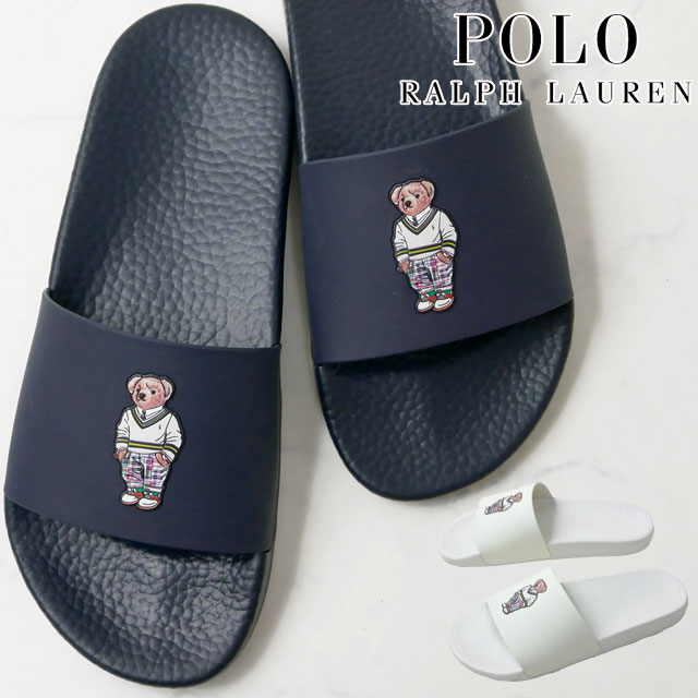 ポロ ラルフローレン POLO RALPH LAUREN サンダル レディース ポロスライド ベア ポロベア スライドサンダル シャワーサンダル シャワサン カジュアルシューズ P40T ネイビー ホワイト 白 靴 送料無料 あす楽 evid