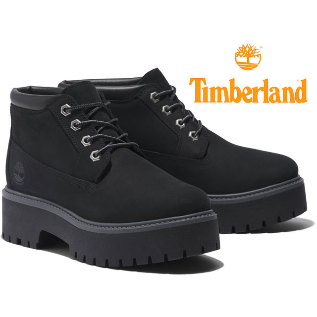 ティンバーランド ＼ポイント8倍 5/15～／ティンバーランド Timberland レディース 厚底 ブーツ TB0A5REN ストーンストリート ミッド レース ウォータープルーフブーツ ショートブーツ アンクルブーツ チャンキーソール レザーブーツ 本革 ブラックヌバック 黒 靴 送料無料 あす楽 evidr