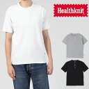 \最大7%クーポン有 6/25限定/ヘルスニット Tシャツ メンズ 53016 ヘビーウェイトリブ ヘンリーネック 半袖 ティーシャツ カットソー 無地 リブ ボタン シンプル トップス 通年素材 インナー 黒 灰 白 メール便送料無料 evid