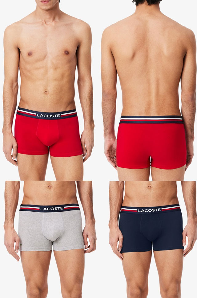 ＼最大7％クーポン有 6/25限定／ラコステ メンズ 3枚組 アンダーウェア 3パックストレッチコットントランクショーツ パンツ 下着 ボクサーパンツ インナー 3枚セット トランクス 5H2390 W34 レッド MIJ ライトブルー 送料無料 最強翌日配送 evid