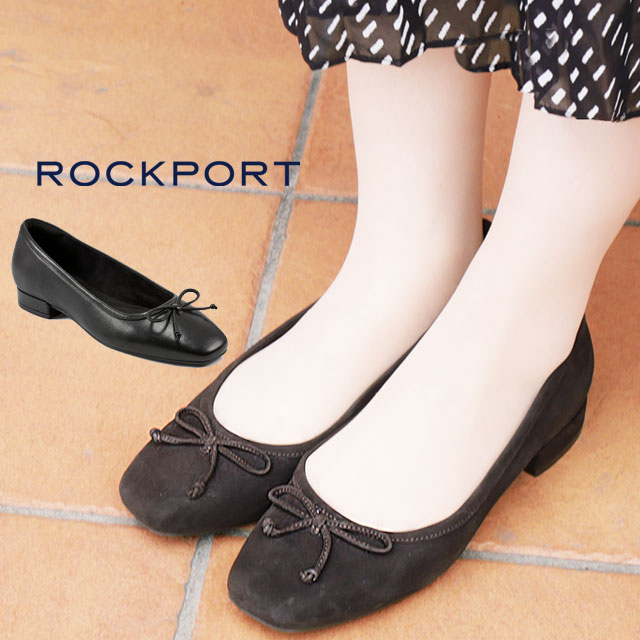 ロックポート レディース バレエシューズ セイディ フラットシューズ ローヒール パンプス 疲れない 低めヒール 履きやすい スクエアトゥ リボン 本革 レザーシューズ スエード RMF-Q25F 09M ブラック 黒 10M フォンデンテ 靴 送料無料 最強翌日配送 evid