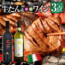【絶品牛たんとワインのマリアージュ】 仙台名産 厚切り 牛たん & イタリアワイン赤白2本 3点セット イタリア アルバーナ サンジョヴェーゼ マリアージュ ペ...