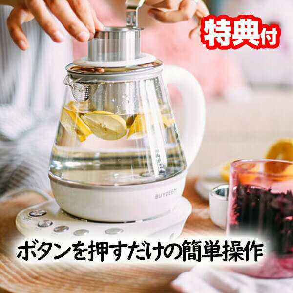 《500円クーポン配布中》 BUYDEEM 薬膳マルチポット 1.0L バイディーム 電気ケトル ストレーナー とろ火 お茶ポット 煮出しポット 煮込みポット 漢方茶 薬膳茶 ティーポット 薬膳ポット レシピブック 健康 家電 調理 電気調理 1000ml