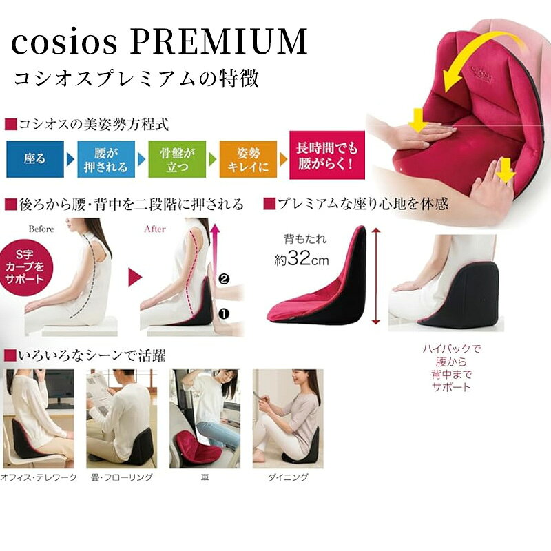 【選ぶ景品付き】 コシオスプレミアム 骨盤矯正クッション ボードクッション 座椅子 美姿勢 背筋 骨盤 お尻 腰押す 男女兼用 背筋 S字ライン 美しい姿勢 前傾 ハイバック 骨盤矯正 骨盤ケア 骨盤補正 オフィスワーク テレワーク 車 運転 cosios コシオス pre [3]