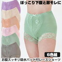 6枚セット お腹スッキリ 吸水パッド付レースショーツ6色組 M L LL 3L 尿漏れパンツ 吸水量50cc ピュアオアシス 女性用 レディース 尿漏れ対策 尿...