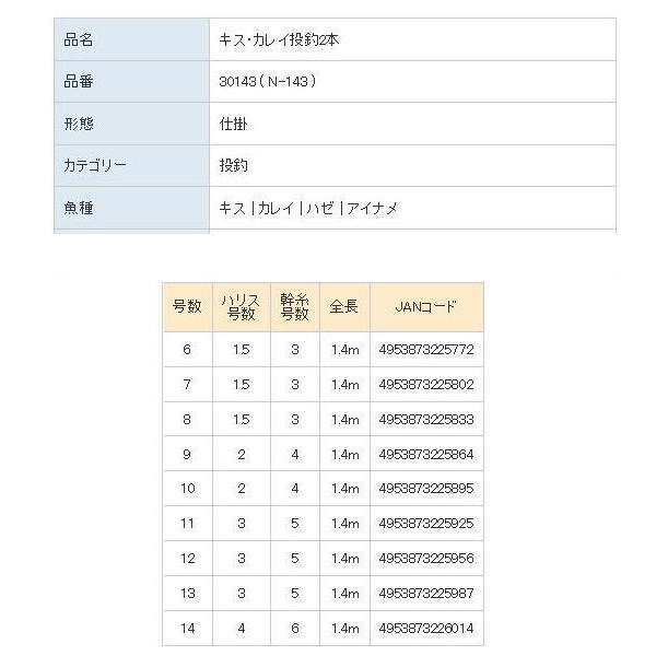 12/11までポイント5倍【オーナーばり】 N-143 キス・カレイ投釣2本 9-2(N)