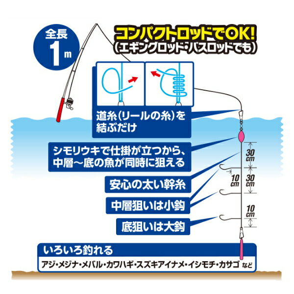 ハヤブサ [3] HA179 コンパクトロッド かんたんぶっこみ釣りセット 3本鈎 LL (N5)
