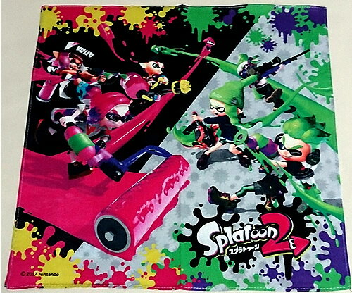 Splatoon2[スプラトゥーン2]黒・グレー地・緑xピンク対決柄ハンカチ(SPT-761/4943777724365)