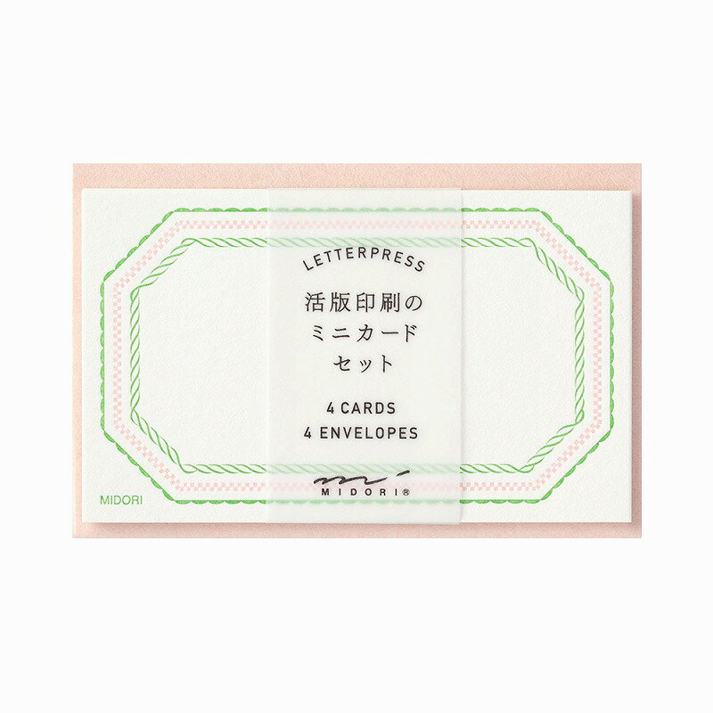 デザインフィル(ミドリ)封筒付メッセージカードカードセット名刺サイズ活版フレーム柄ピンク(88566006)