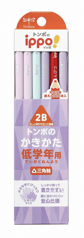 ippo!(イッポ)トンボ低学年用三角軸(パープルB柄)六角軸赤鉛筆1本入かきかた鉛筆ダース2B(かきかたえんぴつ)(MP-SEPB01-2B)