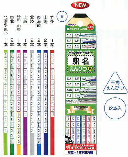 STAD駅名えんぴつB(三角軸かきかた鉛筆）全国の新幹線駅名が学べる三角鉛筆(RF022）【鉛筆名入れ無料】