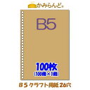 【B5】ルーズリーフ 26穴入り100枚 クラフト未晒 ファイル バインダー用●2点まで同梱可●