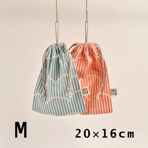 ループ付き巾着袋（給食袋）2cm刻みでサイズが選べる!20cm×16cm（loop-M）★プクプクストライプ Made in Japanのサムネイル