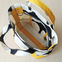 ドット柄帆布のトートバッグ(フタ+肩紐+車椅子ベルト付)SSサイズイエローMadeinJapan