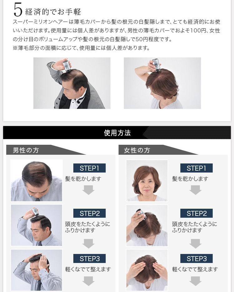 スーパーミリオンヘアー 30g 3本セット ブラックorダークブラウン Tv Cmで話題のお手軽増毛 女性の薄毛隠し にも 雨 風に強く シャンプーで簡単に落とせる スーパーセール カラ