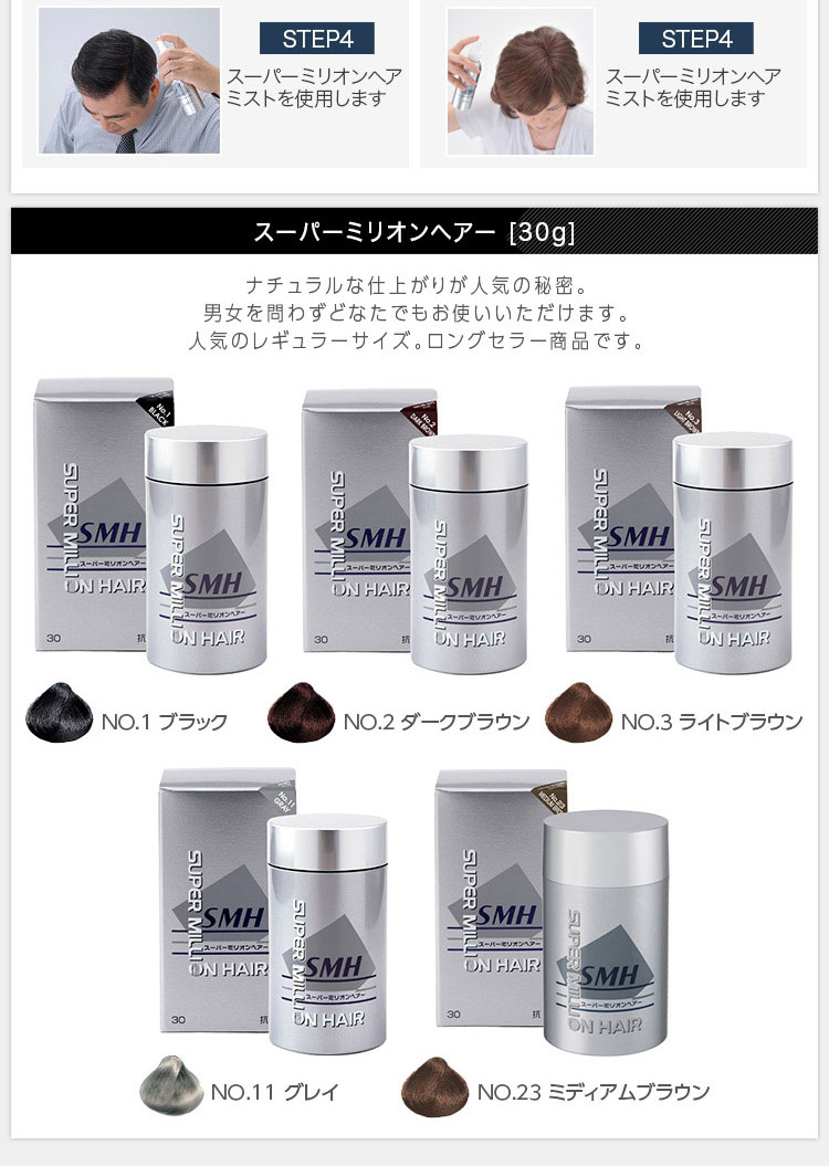 スーパーミリオンヘアー 30g 3本セット ブラックorダークブラウン Tv Cmで話題のお手軽増毛 女性の薄毛隠し にも 雨 風に強く シャンプーで簡単に落とせる スーパーセール カラ