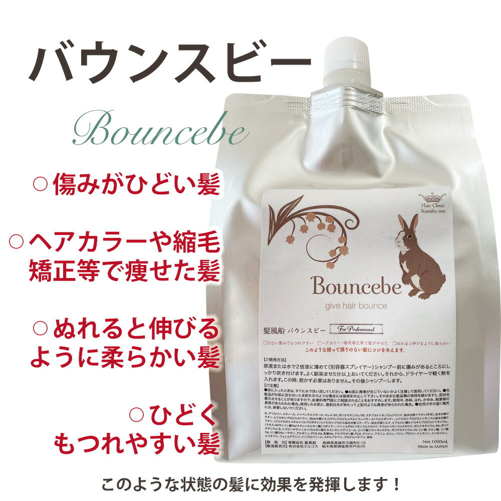 髪質改善 ケラチントリートメント【髪風船バウンスビー1000ml 】毛髪強化剤 プロが使う 縮毛矯正 失敗、ヘアカラーダメージ、髪が柔らかい 弱った髪を強くする ビビり毛 とろ毛 SSS 3