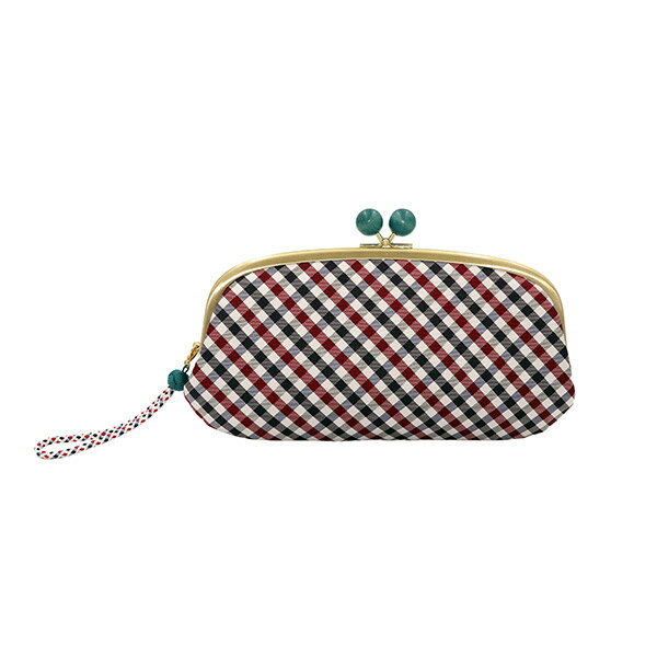 【Black Friday最大1500円クーポン】Atelier Kyoto Nishijin ANC-0102-01 がま口長財布(京組紐ストラップ付)「ネイビー系」西陣織 メーカー取寄品 西陣織シルク チェック 昇苑くみひも がま口 レディース 財布 ポーチ 和小物 和風 レトロ おしゃれ プレゼント ギフト 母の日