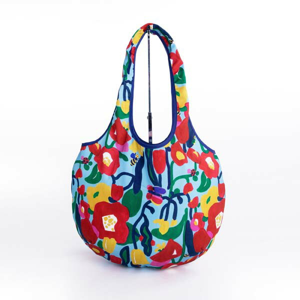 美研繊維 丸型エコバッグ AEC-004「モダン椿(ブルー)」あそ美心 メーカー直送品 ※他ブランド商品と併買不可※ 丸型 トートバッグ マイバッグ エコバッグ エコ かばん かわいい ファッション 雑貨 プレゼント ギフト 包装(代引不可)