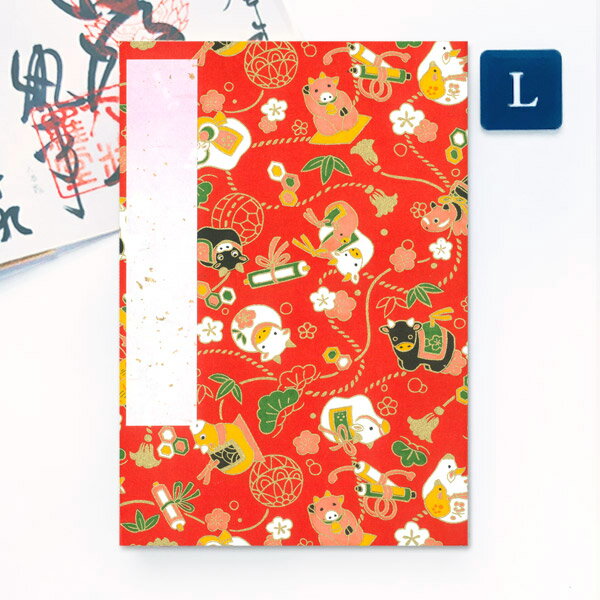【マラソン限定100円引】かみもん 御朱印帳 寿うし 赤 Lサイズ 12×18(cm) ご朱印帖 御朱印帖 御集印帳 納経帳 蛇腹タイプ ウシ 丑 牛 縁起物 かわいい アコーディオンノート 和本 お寺 神社 ご朱印巡り ご朱印めぐり 干支 令和3年 2021年 あす楽のサムネイル