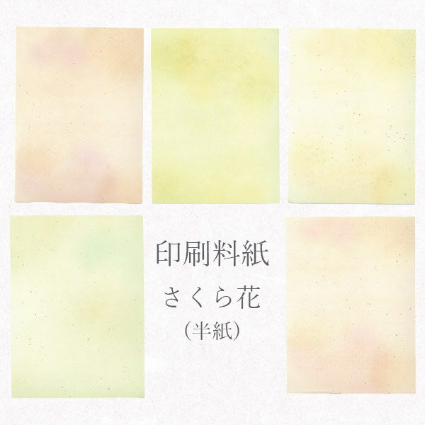 【最大1500円クーポン】かみもん 印刷料紙 さくら花 半紙判 50枚入 五色セット(別漉和紙) 24.2×33.3cm 書道料紙 印刷料紙 刷毛目筋入り型染 ...