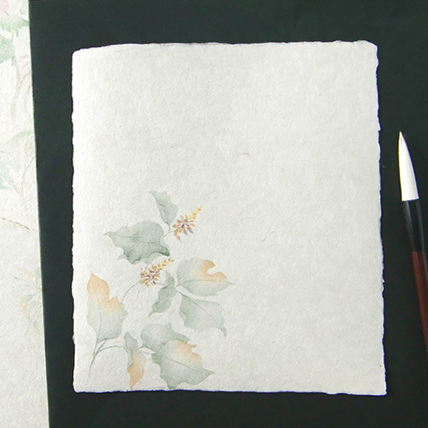 かみもん 石州大色紙 耳付き 葛 no620 木版刷 約28×24.2(cm) 1枚入り 石州 和紙 かずら カズラ クズ 草 花 夏 四季 色紙 書道 教室 ...