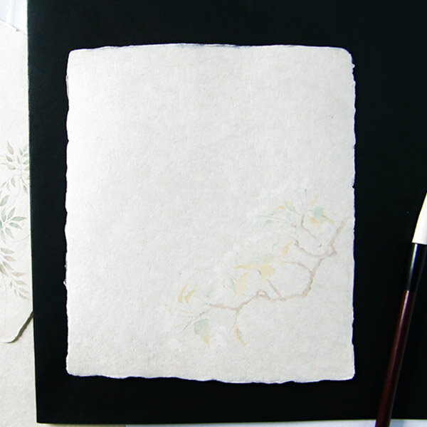 かみもん 石州大色紙 耳付き 山梨 no620 木版刷 約28×24.2(cm) 1枚入り 石州 和紙 ヤマナシ 草 花 春 四季 書道 教室 習字 作品 白 ...