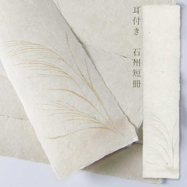 かみもん 石州短冊色紙 耳付き 木版刷 ススキ 柄入り 約36.3×8(cm) 1枚入り 石州 和紙 草 花 すすき 薄 茅 萱 秋 七草 四季 和歌 書道 教...