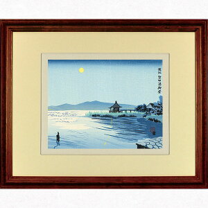 【マラソン最大1600円クーポン】徳力富吉郎 E-23 木版画 額縁付き「近江堅田 浮御堂」切手版 メーカー取寄品 1枚入り 徳力 版画 木版画 14×18cm 京都 浮世絵 上品 和室 インテリア プレゼント ギフトなど