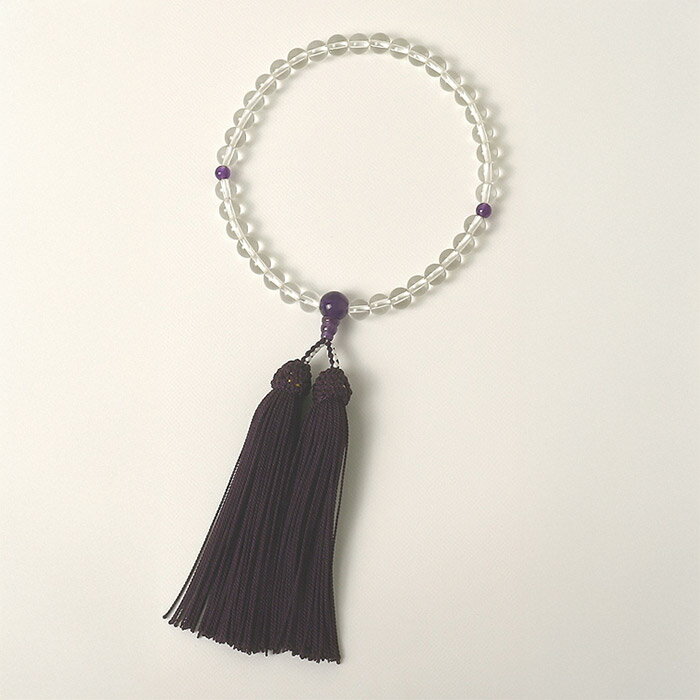 土屋念珠店 略式数珠 女性向け 951510407020「水晶 7mm(紫水晶仕立)」桐箱(中桐8寸かぶせ)入 メーカー..