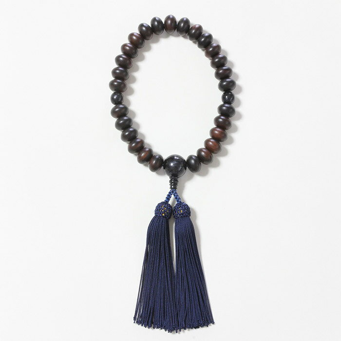 土屋念珠店 略式数珠 男性向け 952333337020「艶消縞黒檀(青トラメ石仕立)」8寸紙箱入 メーカー直送品 ※他ブランド商品と併買不可※ 数珠 冠婚葬祭...