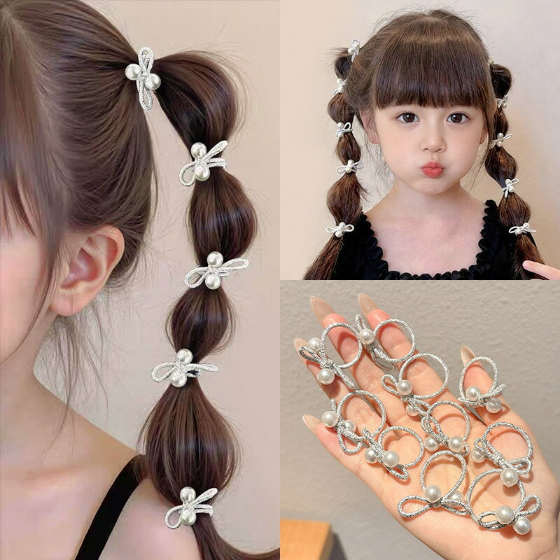 乐天商城 - 【送料無料】ヘアゴム リボン パール 20個セット おしゃれ キッズ可愛い 跡がつかない 髪ゴム キラキラ ラメ シルバー 上品 オフィス カジュアル まとめ髪 ヘアアクセサリー 髪飾り プチプラ プレゼント キッズPIJI