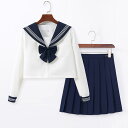 女子高セーラー服 コスプレ長袖 制服シャツスカート蝶結び3点セットアニメ アイドル 白 WH送料無料